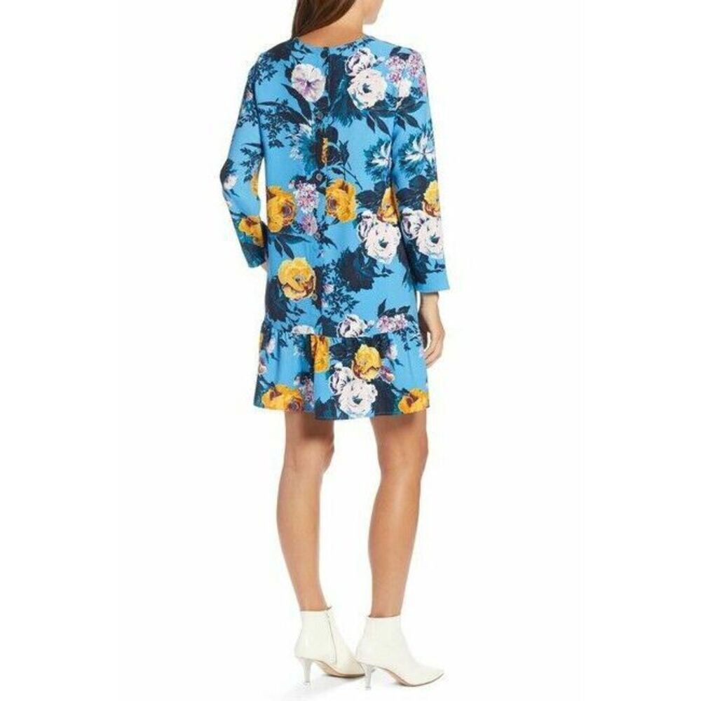 Halogen Button Back Ruffle Hem Dress Blue Size M $140 - Picture 3 of 6